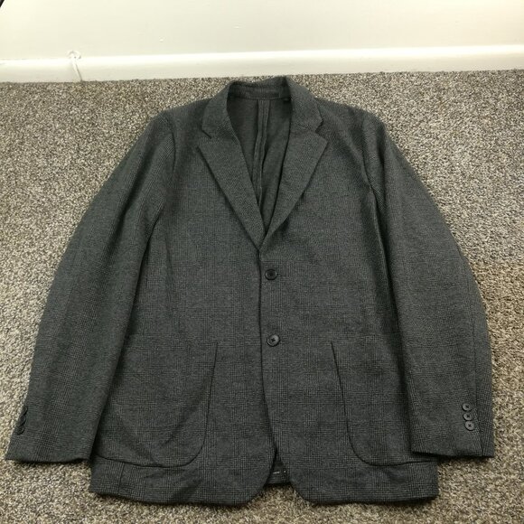 NWOT Uniqlo Sport Coat Blazer Jacket Cotton Glen Plaid Gray Mens Large / 42R - Picture 1 of 12